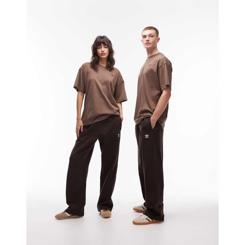 adidas Originals essential open hem joggers in brown