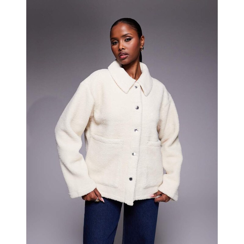 Barbour International rae fleece overshirt in bone white 112561876