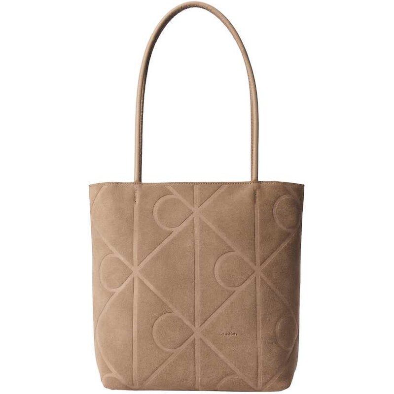 Calvin Klein leather embossed logo tote bag in tan-Brown