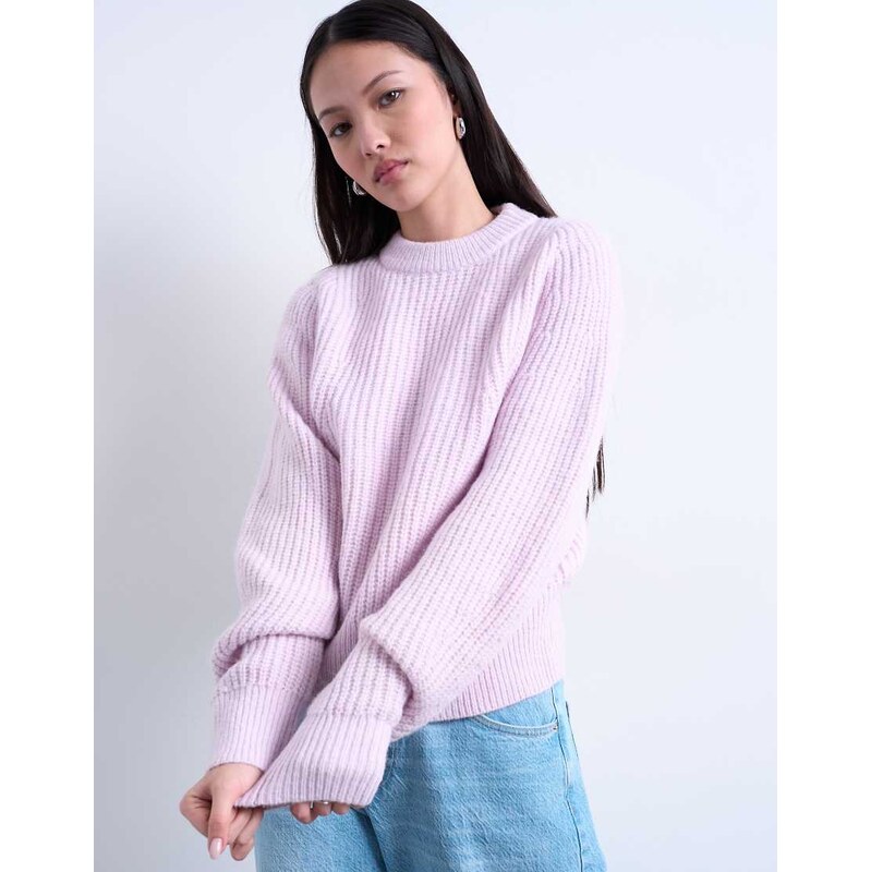 Topshop knitted balloon sleeve jumper in vailed pink