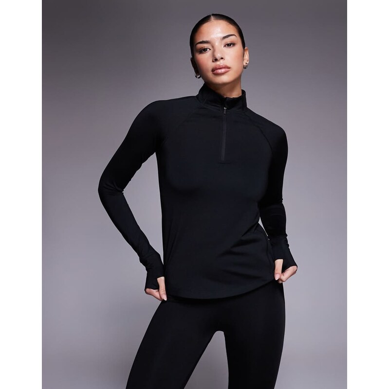 4505 Icon thermal 1/4 zip long sleeve running top in black 111339551
