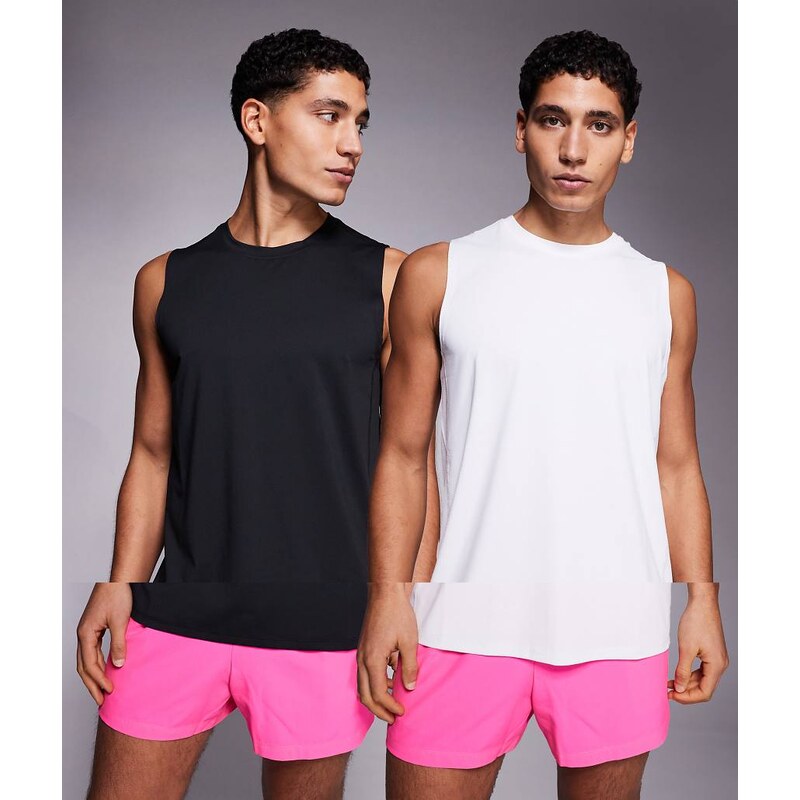 4505 Icon quick dry mesh training tank 2 pack in black and white-Multi 111339556