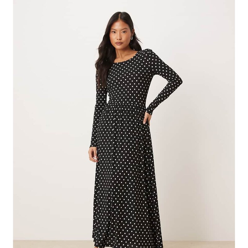 JDY Petite maxi dress in black polka dots 111339582