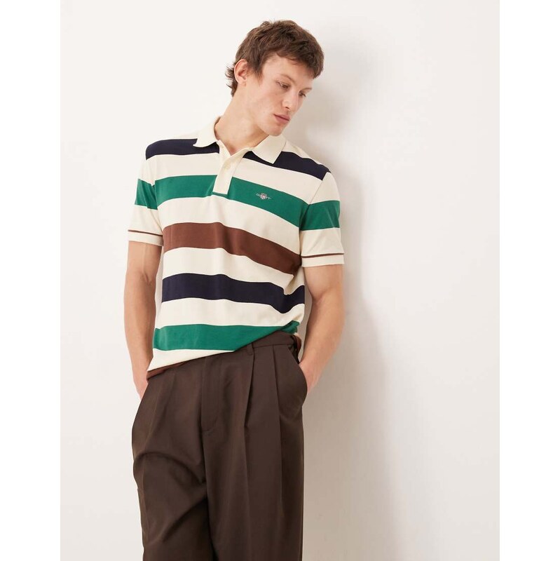 Gant logo polo top in contrast stripe-White