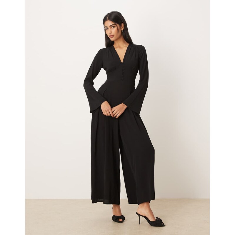 Nobodys Child Valencia v neck button front pleated leg jumpsuit
