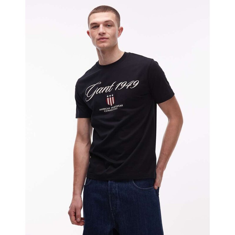 GANT Chest logo script graphic t-shirt in Black