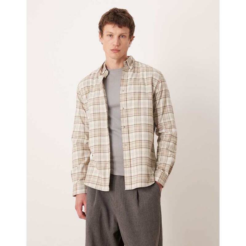 Mango 100% cotton shirt in brown check