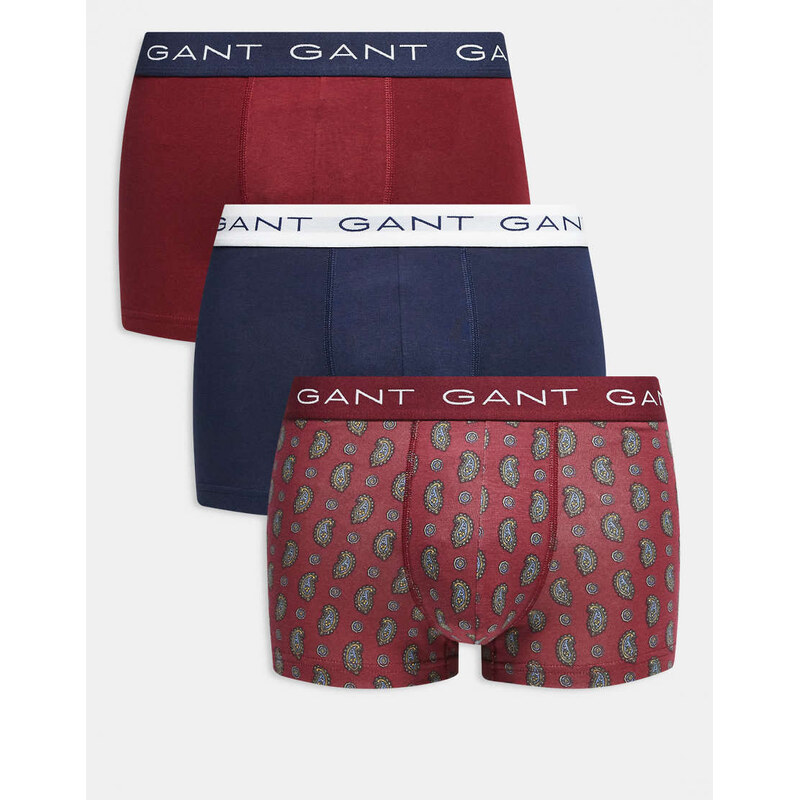 GANT 3-pack paisley trunks with logo waistband in Red
