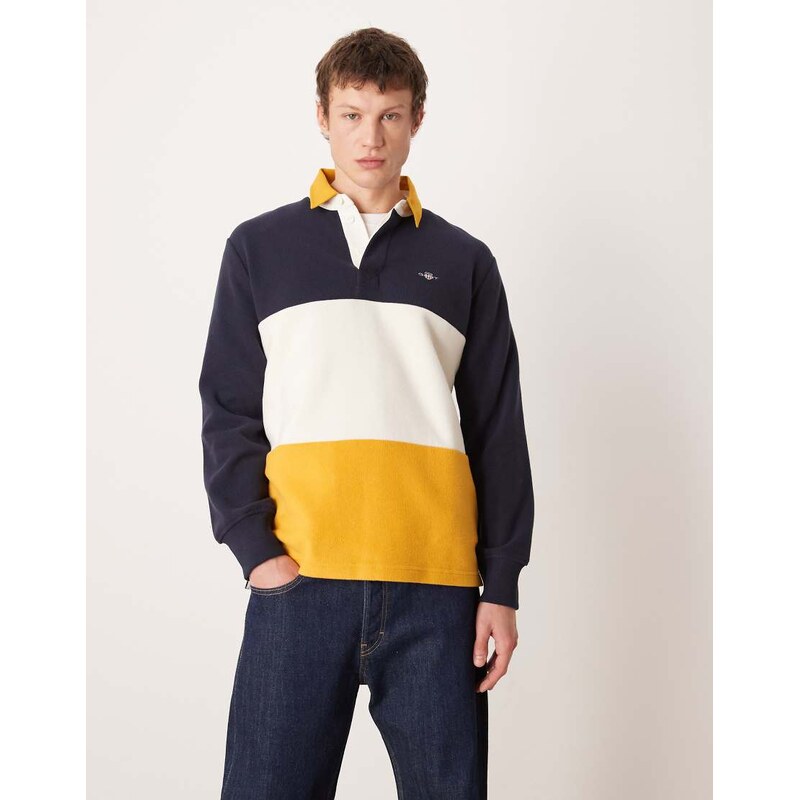 Gant heavy rugby top in navy stripe 111339621