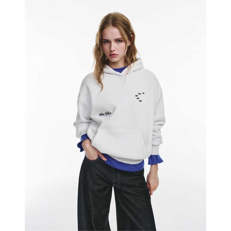 Pull&Bear Star and slogan hoodie in stone-Neutral 111339685