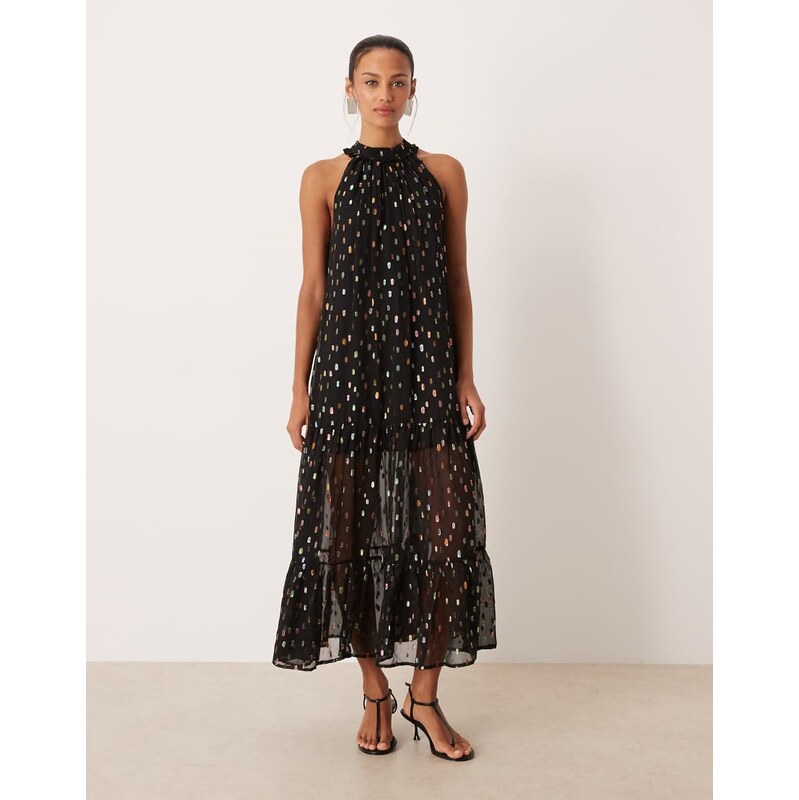 Sister Jane Odyssey chiffon metallic spot high neck sheer skirt