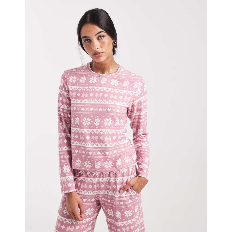 Hollister scoop neck long sleeve pyjama top co-ord in pink