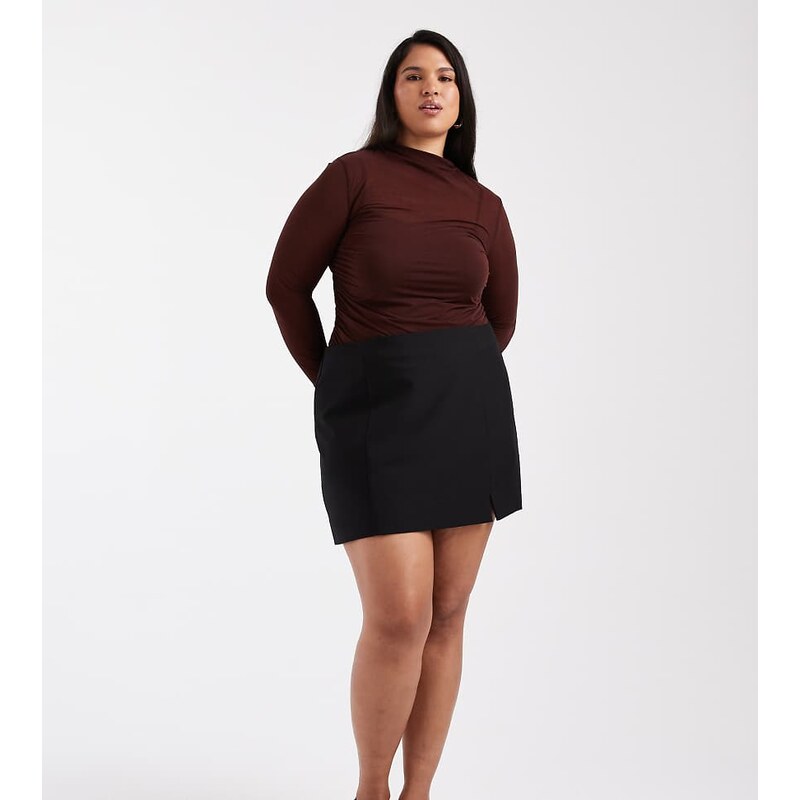 ASOS DESIGN Curve tailored split mini skirt in black