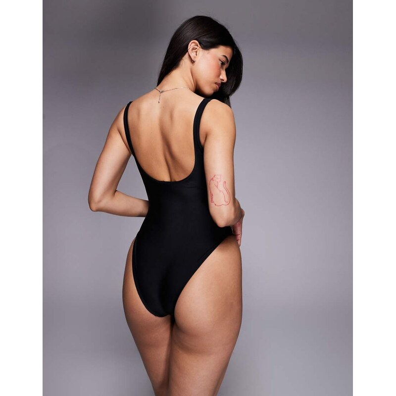 ASOS DESIGN Revenge sculpting square neck swimsuit in black