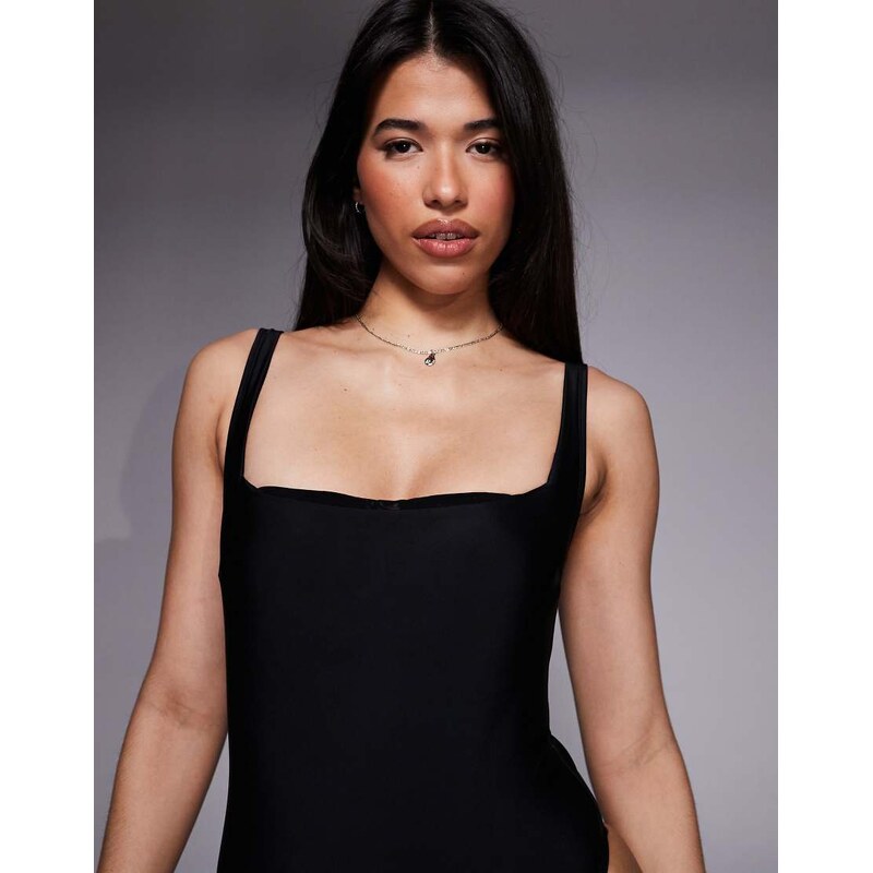 ASOS DESIGN Revenge sculpting square neck swimsuit in black