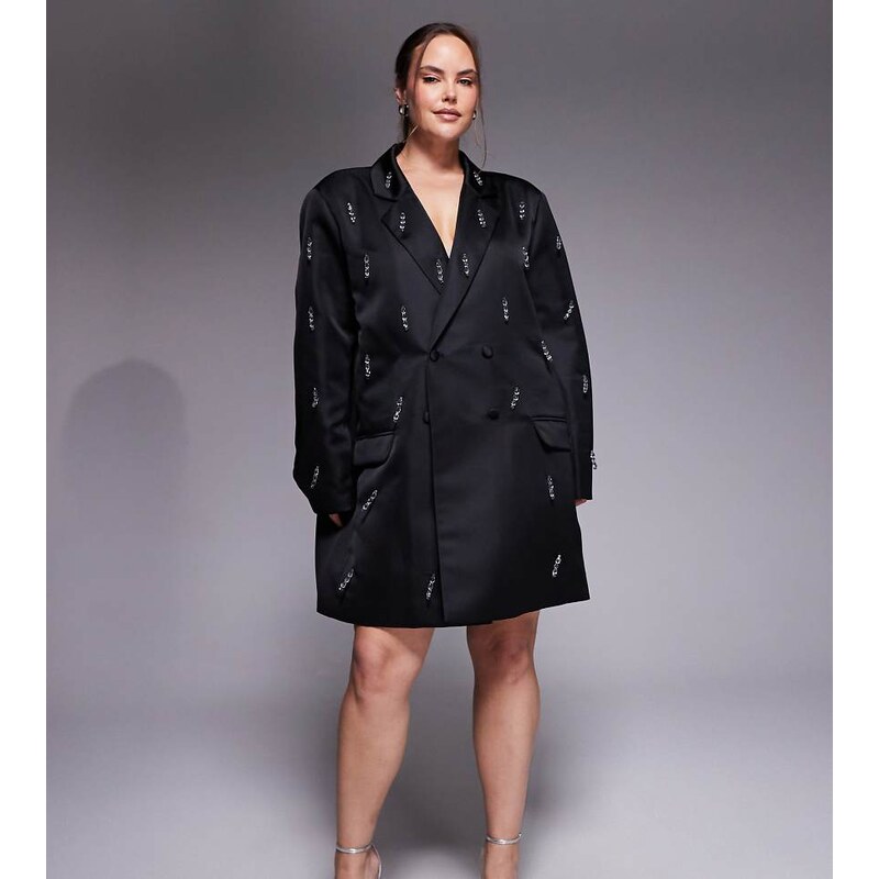 ASOS LUXE Curve oversized blazer dress with beaded fringe in