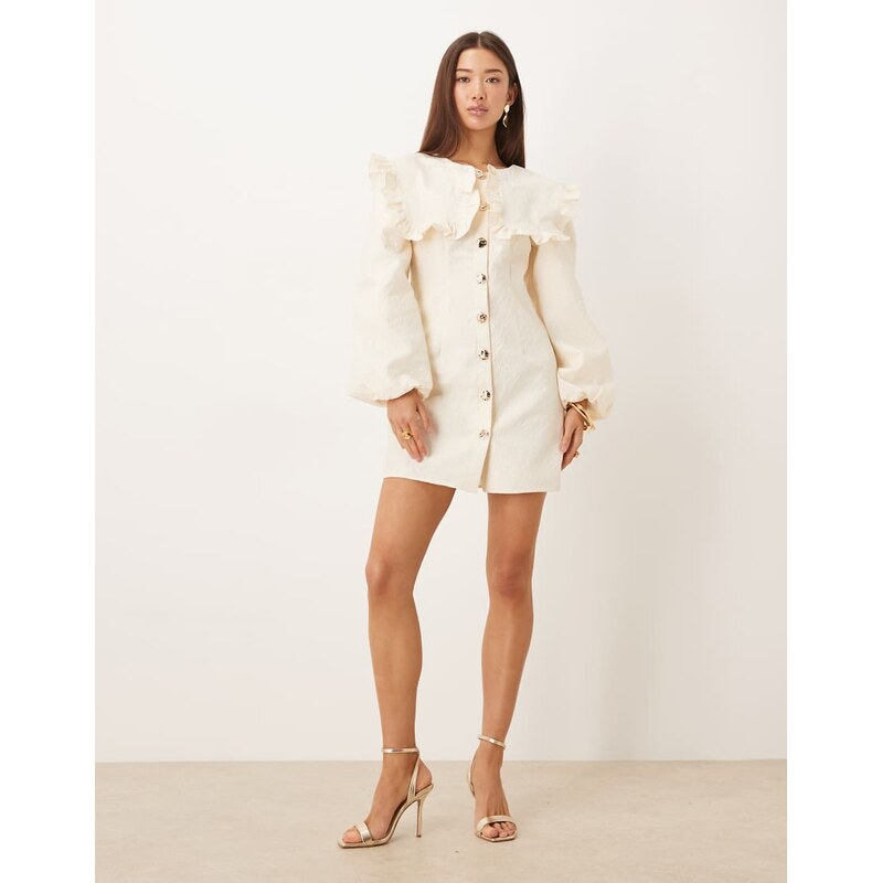 Ghospell oversized collar balloon sleeve mini dress in ivory