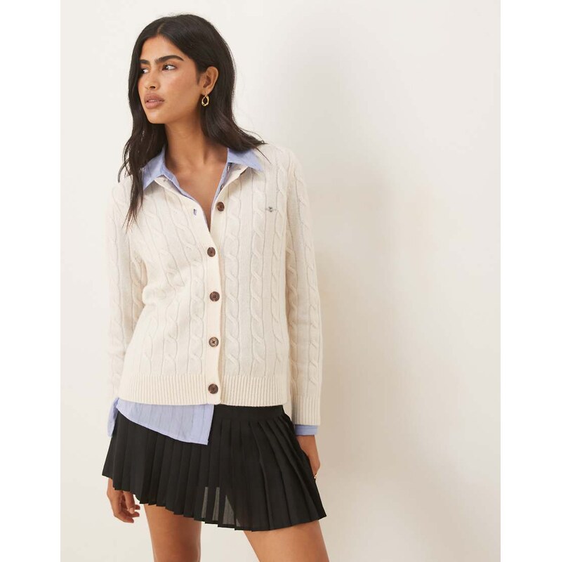 GANT lambswool cable knit cardigan in cream-White
