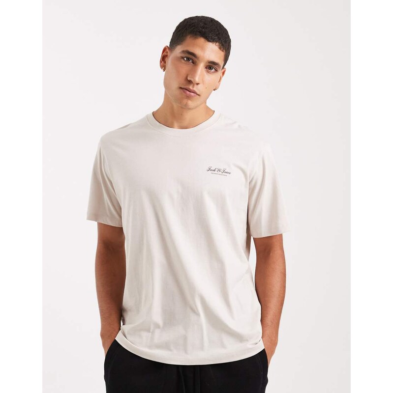 Jack & Jones t-shirt with script logo in cream-White