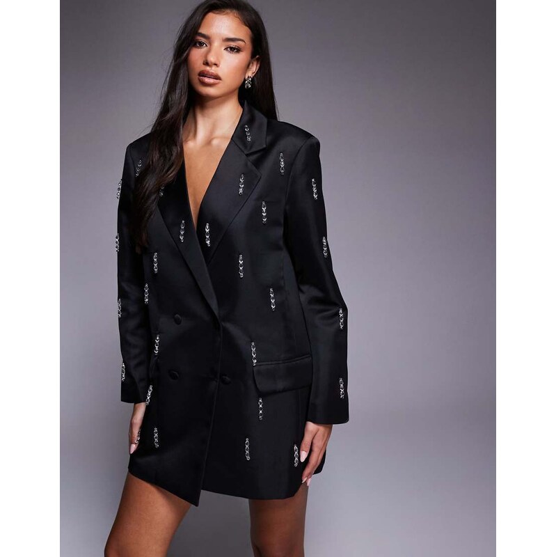ASOS LUXE oversized blazer dress with beaded fringe in black 112696108