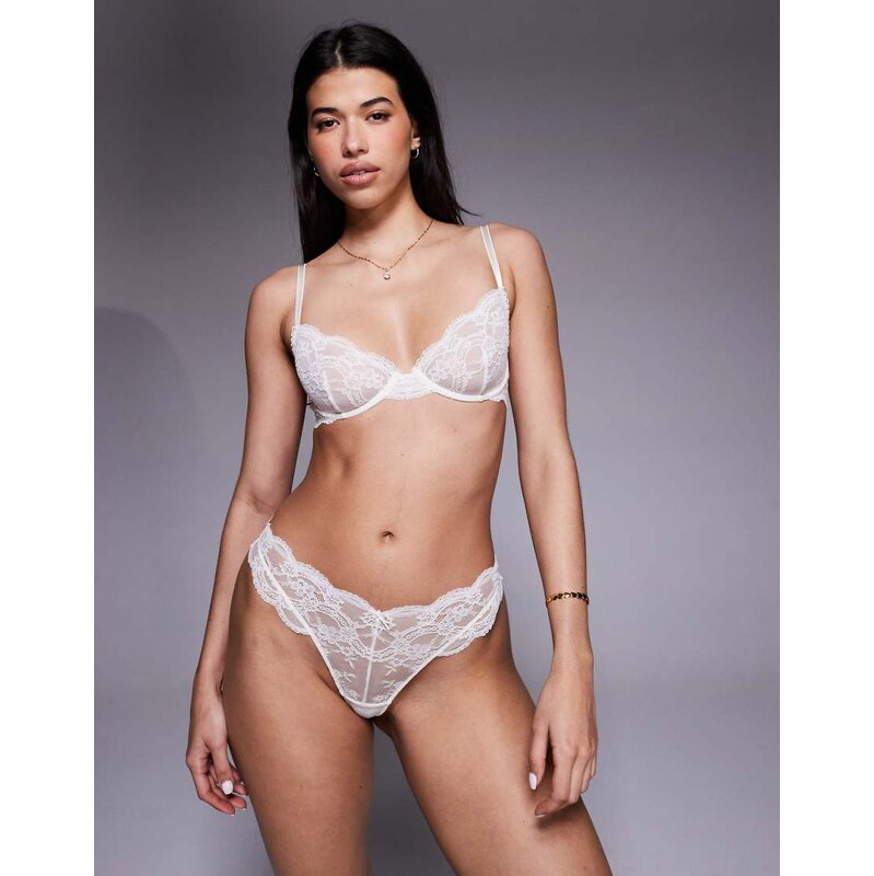 ASOS DESIGN Bridal Lola lace thong in ivory-White 111508467