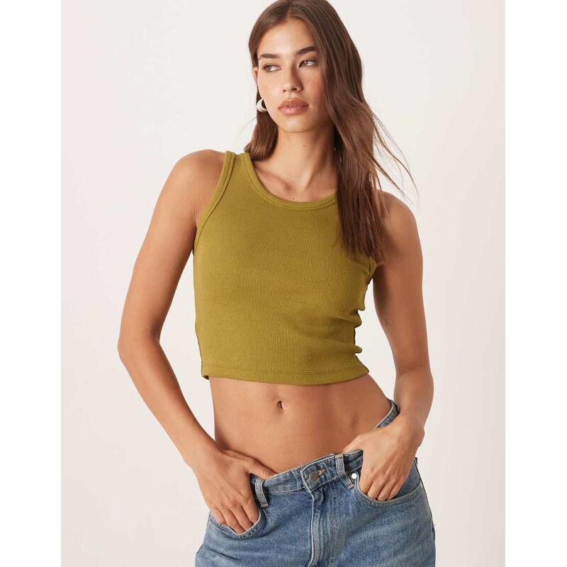 JJXX Fallon ribbed cropped vest in khaki green