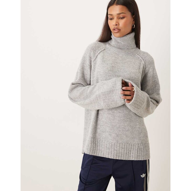 JJXX roll neck jumper with cuffs in grey melange