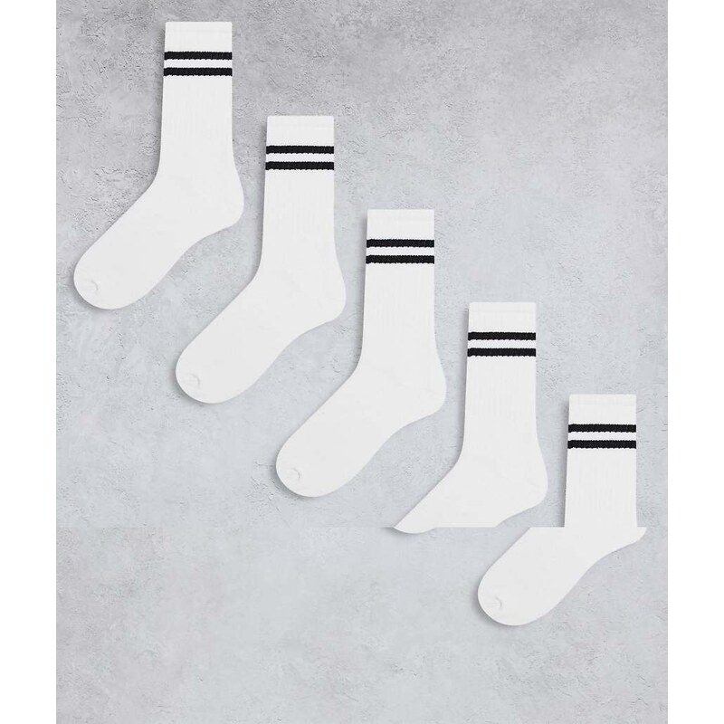 Jack & Jones 5 pack tennis socks in white