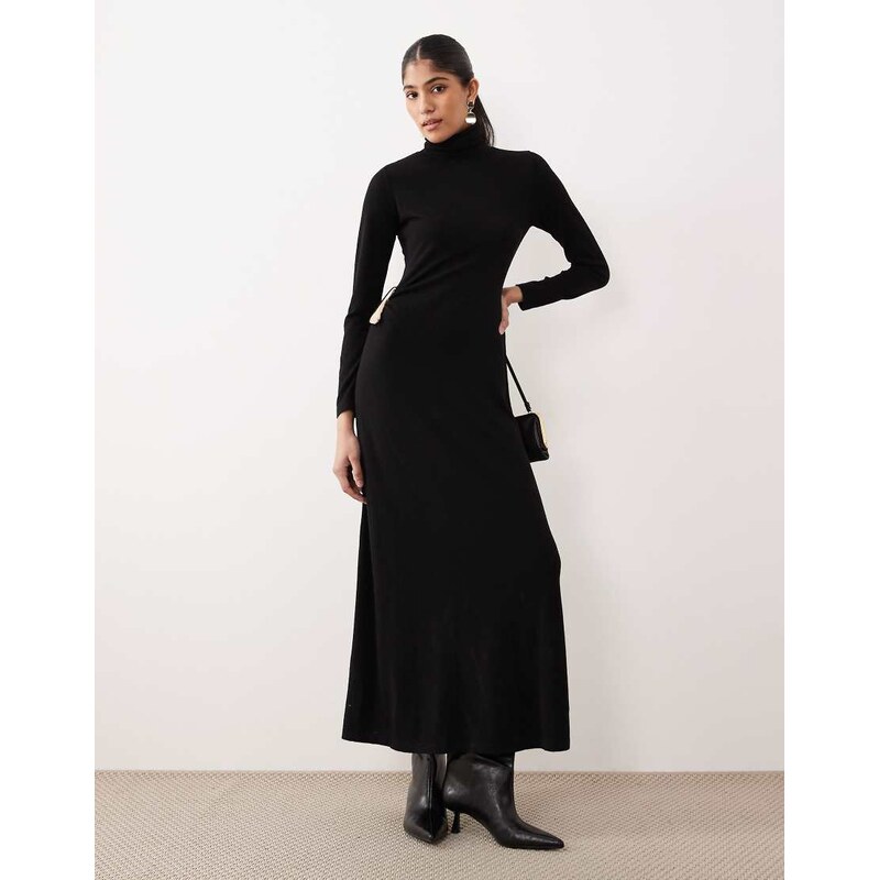 Mango high neck long sleeve maxi dress with hardware detail in