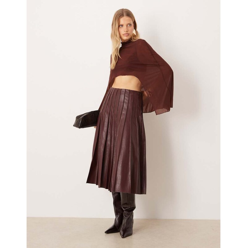 Mango pleated faux leather maxi skirt in burgundy-Red