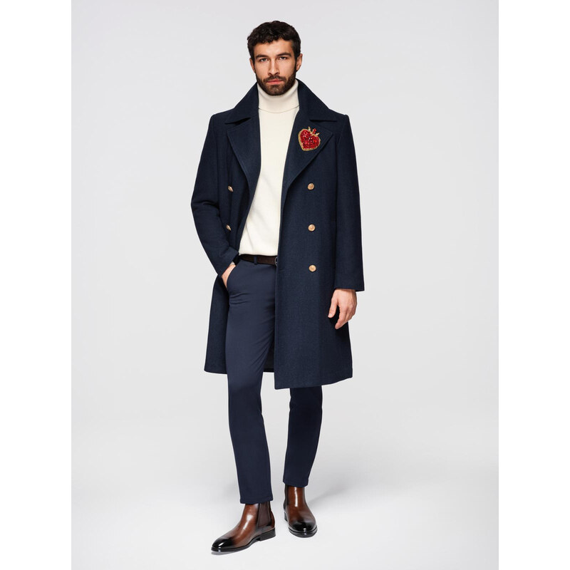 Ombre Mens double-breasted coat with wool and decorative