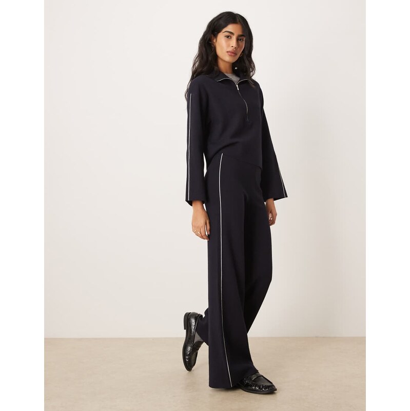 Mango Cosmus jersey trouser co-ord with side stripe in navy