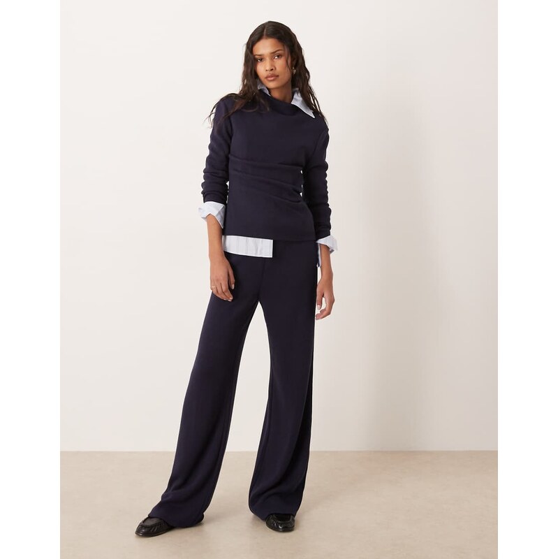 Mango Canela knitted trouser co-ord in navy