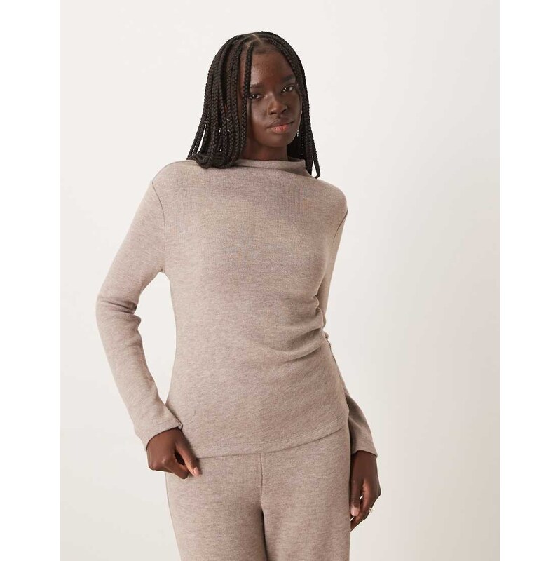 Mango Canela ruched side long sleeve top co-ord in oatmeal-Neutral 111850963