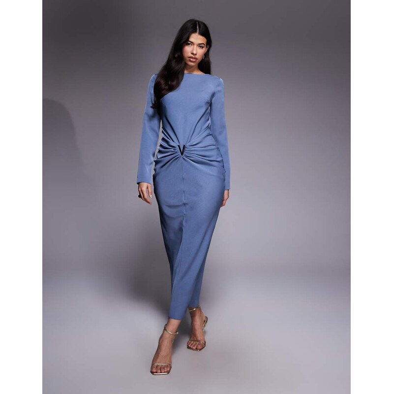 ASOS DESIGN drape skirt maxi dress with gold trim detail in blue