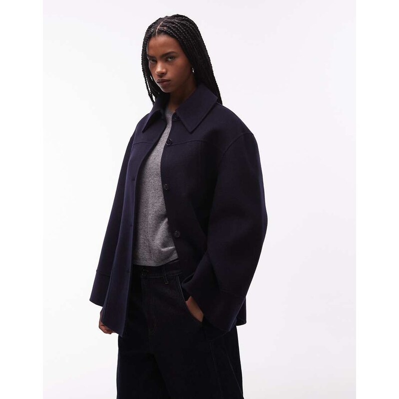 & Other Stories wool rich short collared jacket in dark blue-Navy 113263882