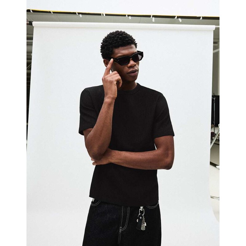 Bershka Textured short sleeve t-shirt in black