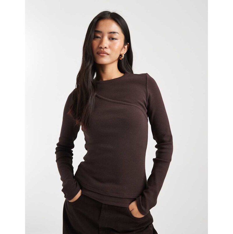 ASOS DESIGN ribbed one shoulder double layer long sleeve top