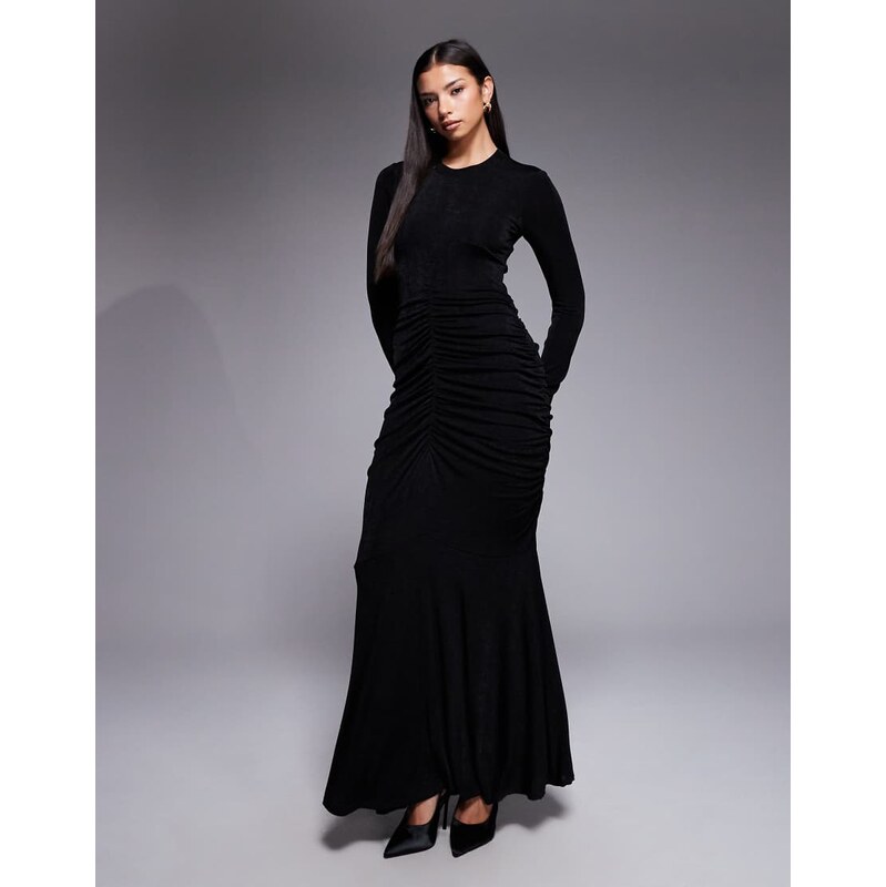 Daska high neck ruched body maxi dress in black 112794025