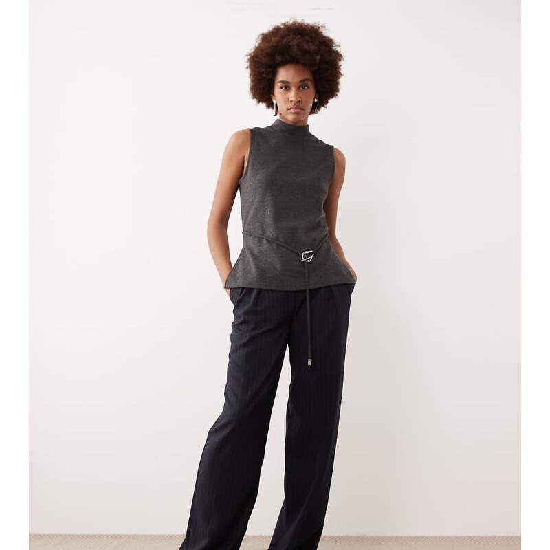 ASOS DESIGN Tall tailored wide leg pleated trousers in navy