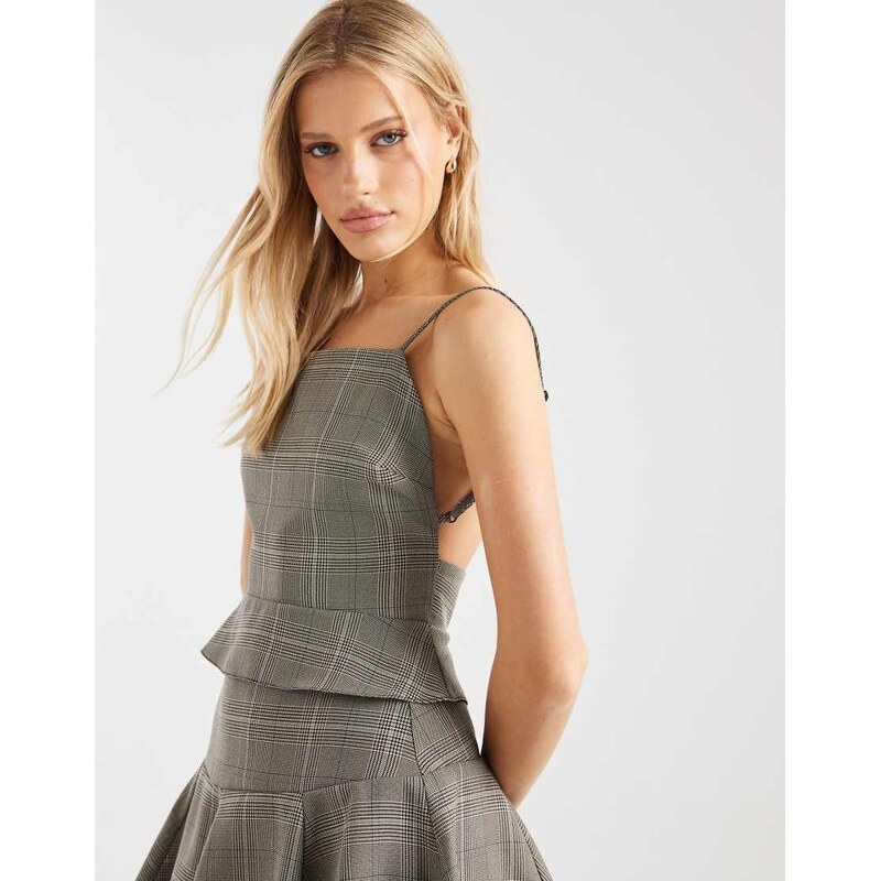 ASOS DESIGN peplum co-ord cami in check-Multi 112069174