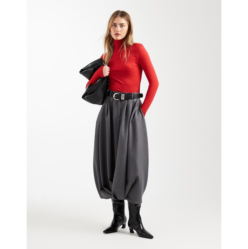 ASOS DESIGN volume balloon midi skirt in grey