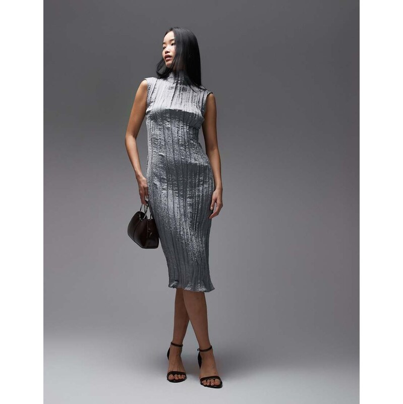 & Other Stories midi crinkle dress with side slit in grey