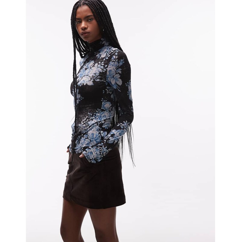 & Other Stories sheer floral printed high neck top in black 115520018