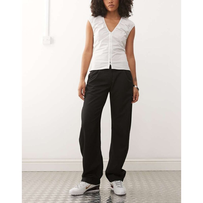 Monki barrel leg tailored trouser in black