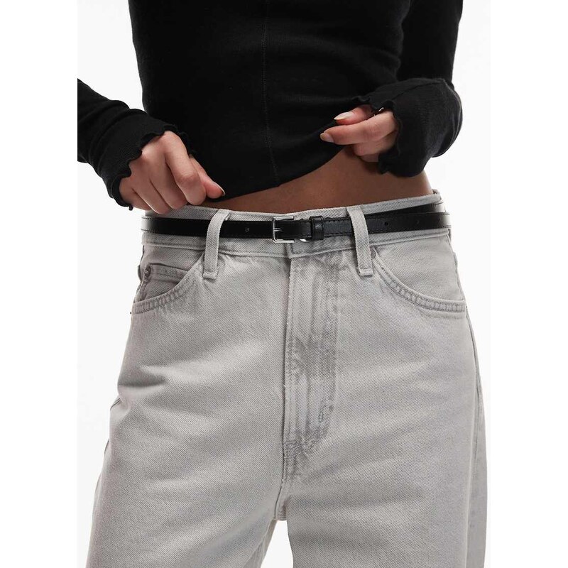 & Other Stories real leather thin square buckle belt in black