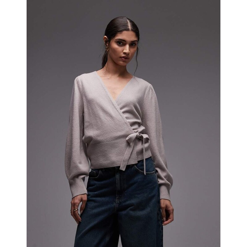 & Other Stories pure wool wrap cardigan in mole-Neutral