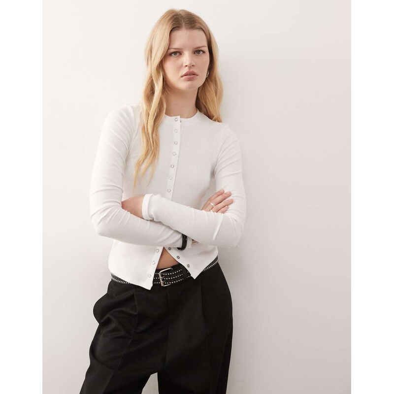 Weekday slim fit button front long sleeve top in white 112069194