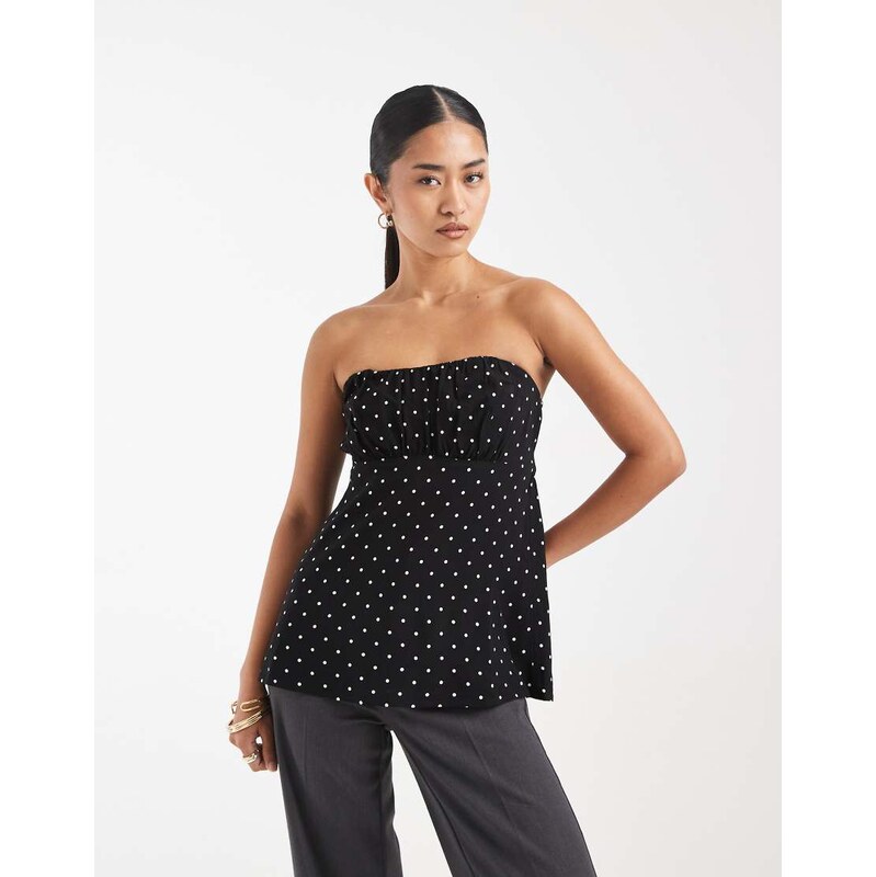 Hollister y2k strapless babydoll top in black polka dot 112069198