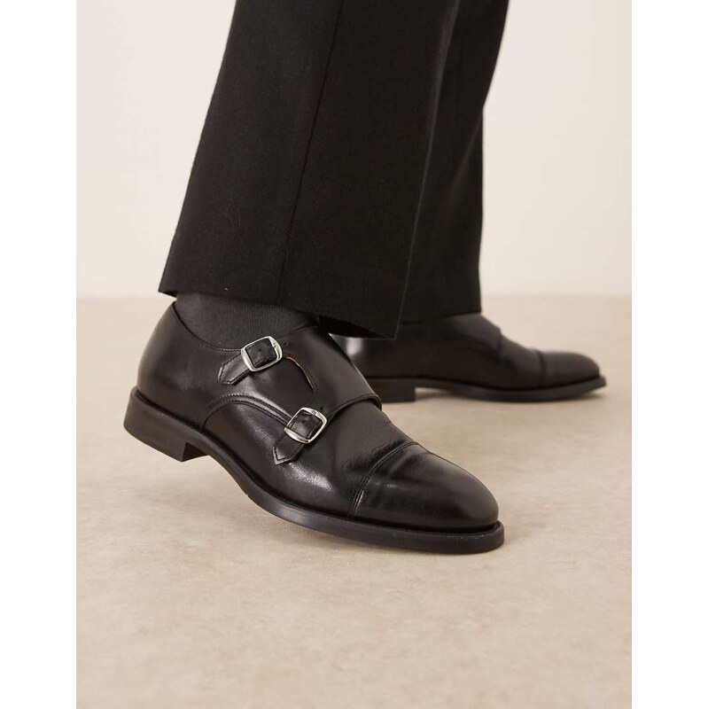 Mango 100% leather brogues with buckles in black